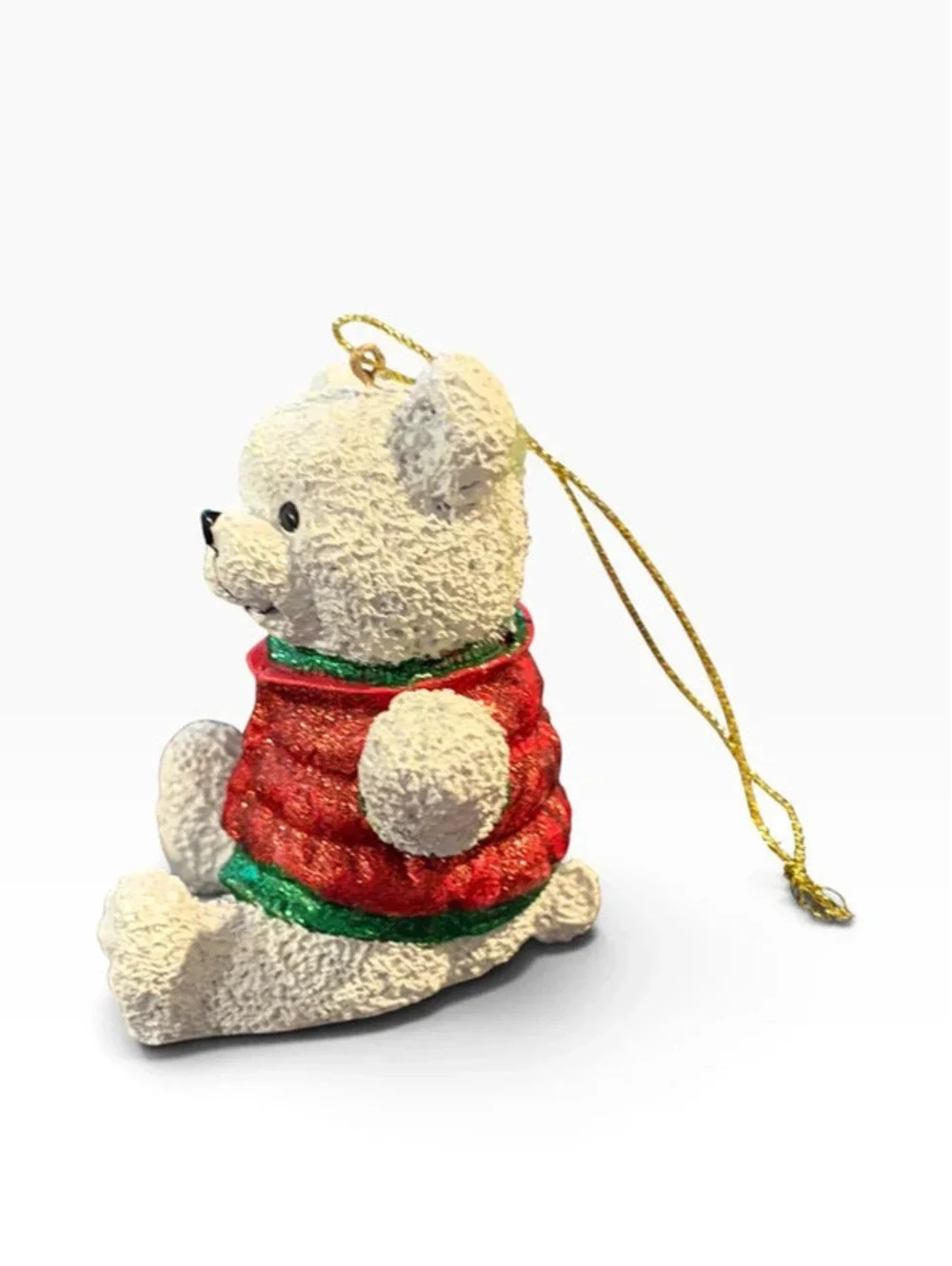 2013 Christmas Teddy Bear Ornament Red Green Glitter Holiday Decor.